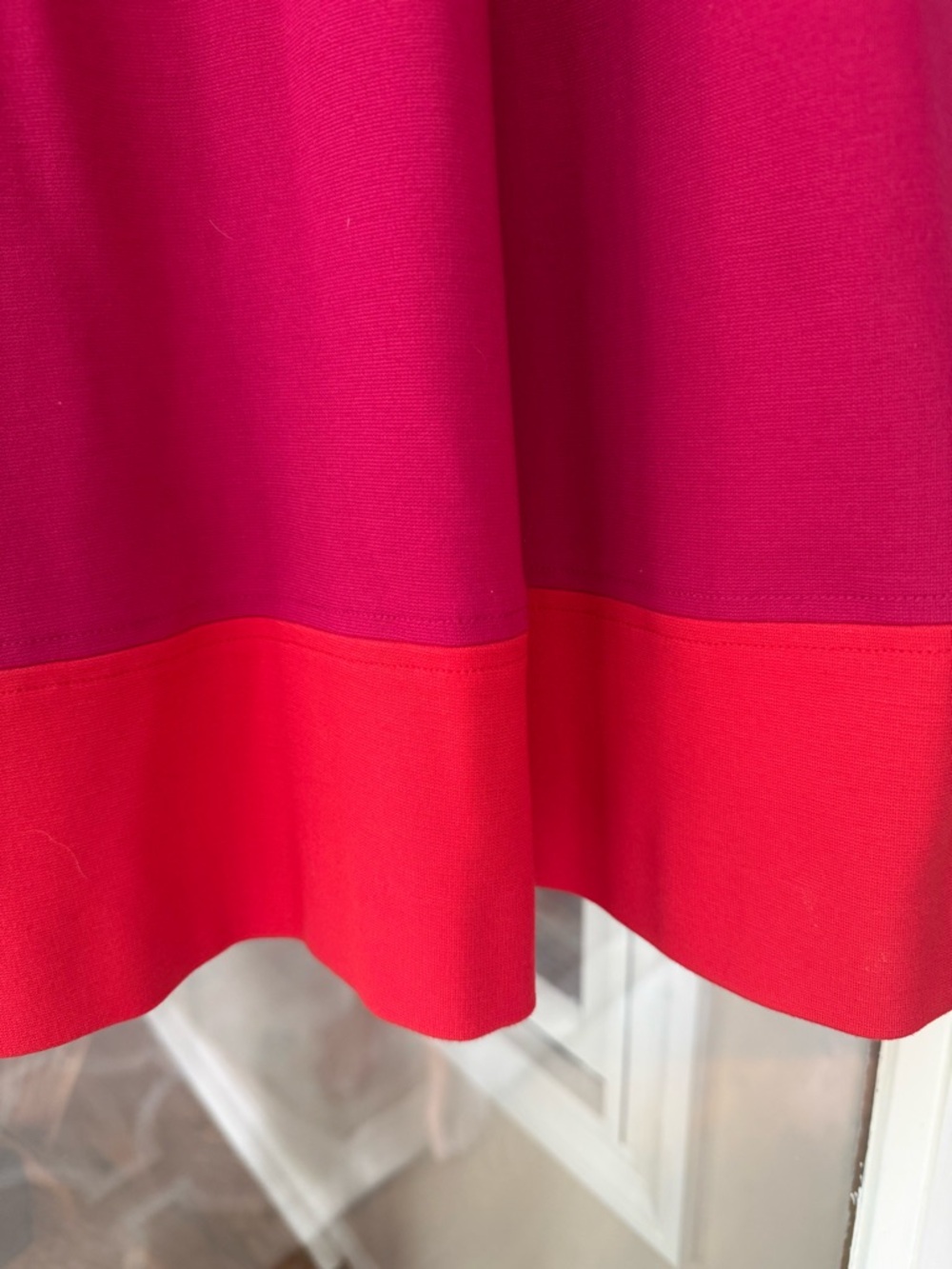 WORTH brand Hot Pink & Orange fit & flare Colorblock high boatneck & cap sleeves - Picture 2 of 5